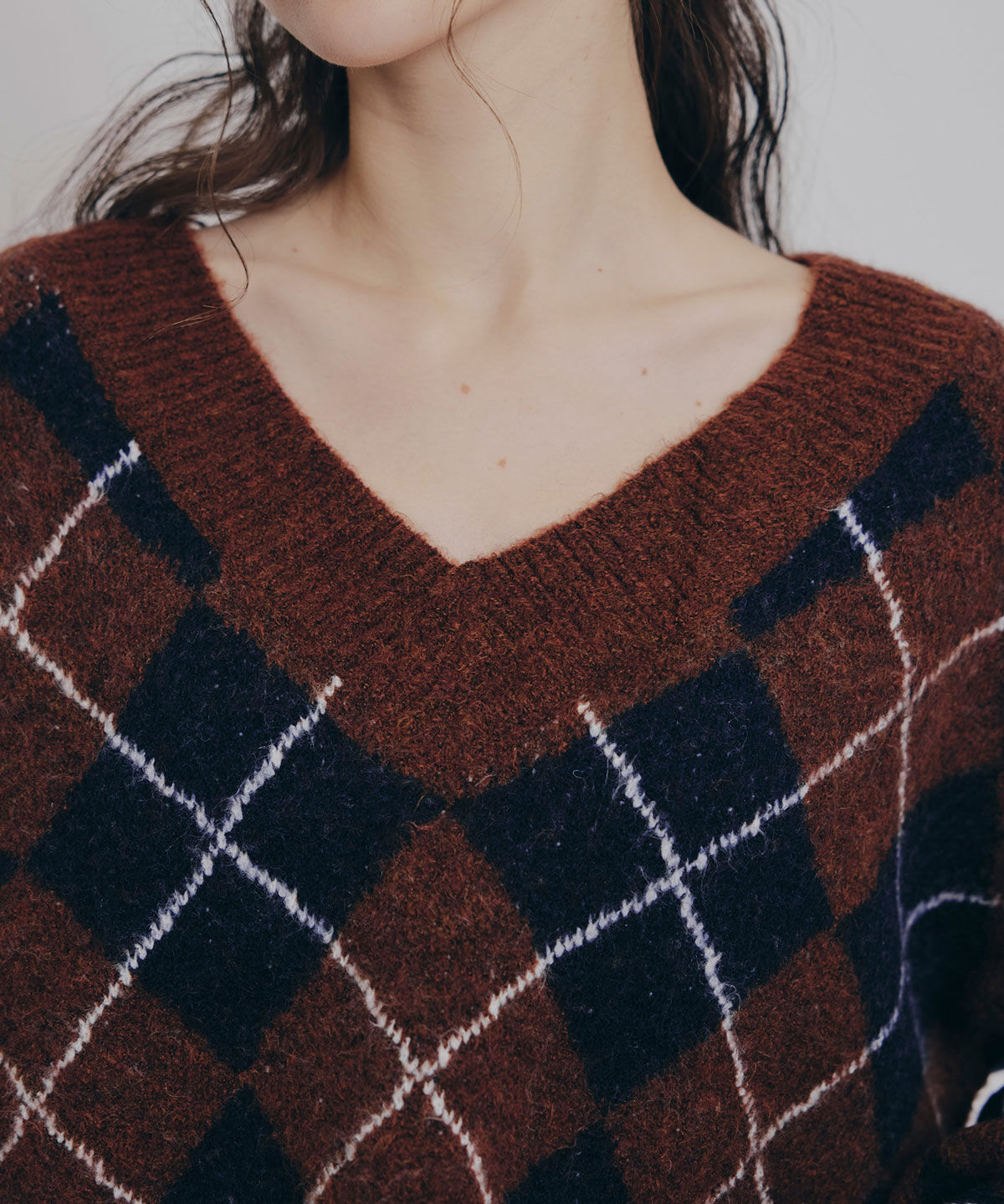 REDYAZEL「アーガイルVネックニットプルオーバー」|ニット・セーター|