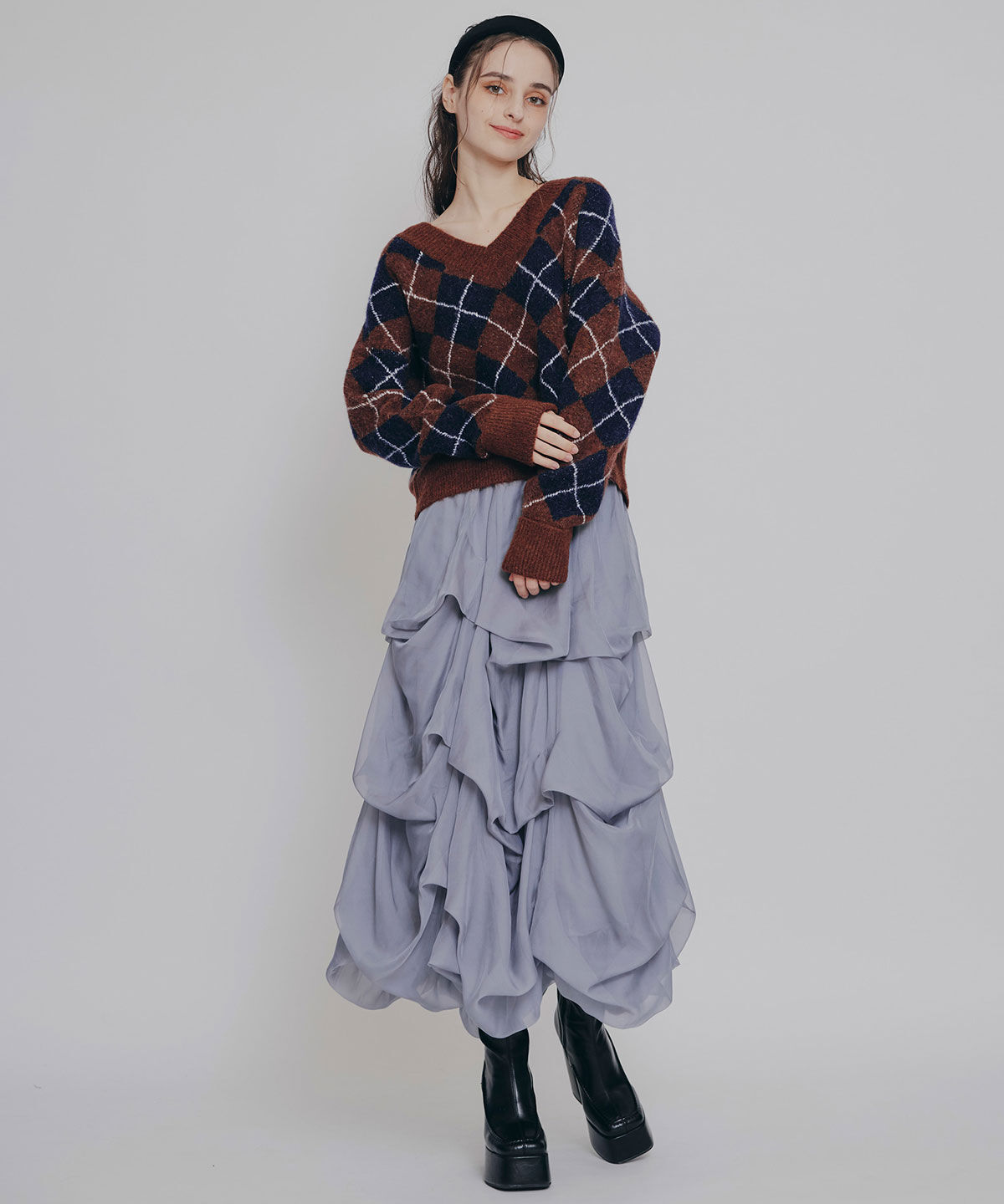 REDYAZEL「アーガイルVネックニットプルオーバー」|ニット・セーター|