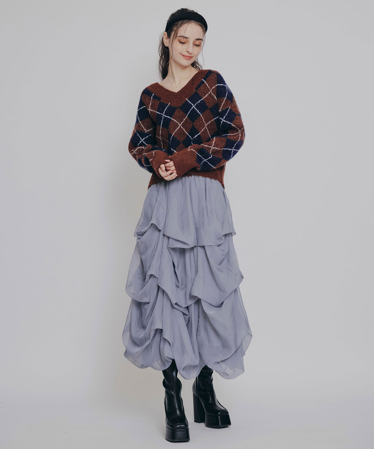 REDYAZEL「アーガイルVネックニットプルオーバー」|ニット・セーター|