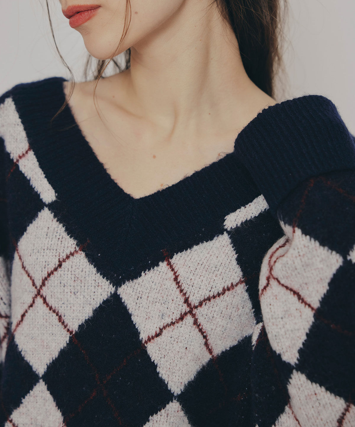 REDYAZEL「アーガイルVネックニットプルオーバー」|ニット・セーター|