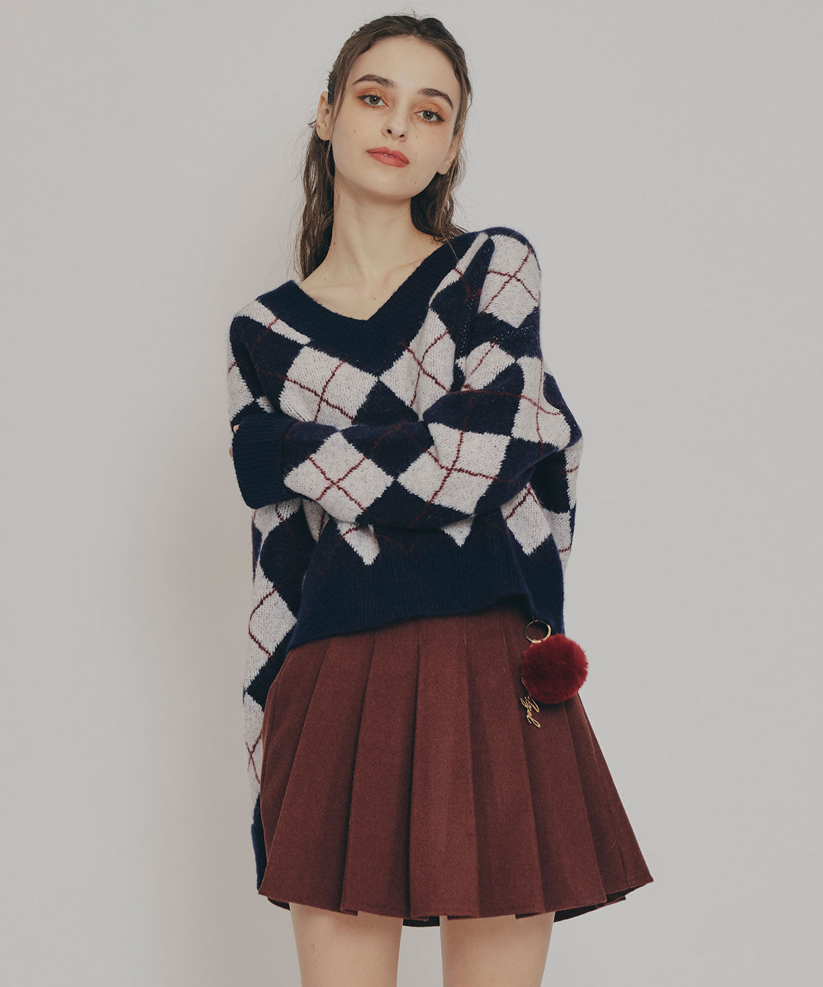 REDYAZEL「アーガイルVネックニットプルオーバー」|ニット・セーター|