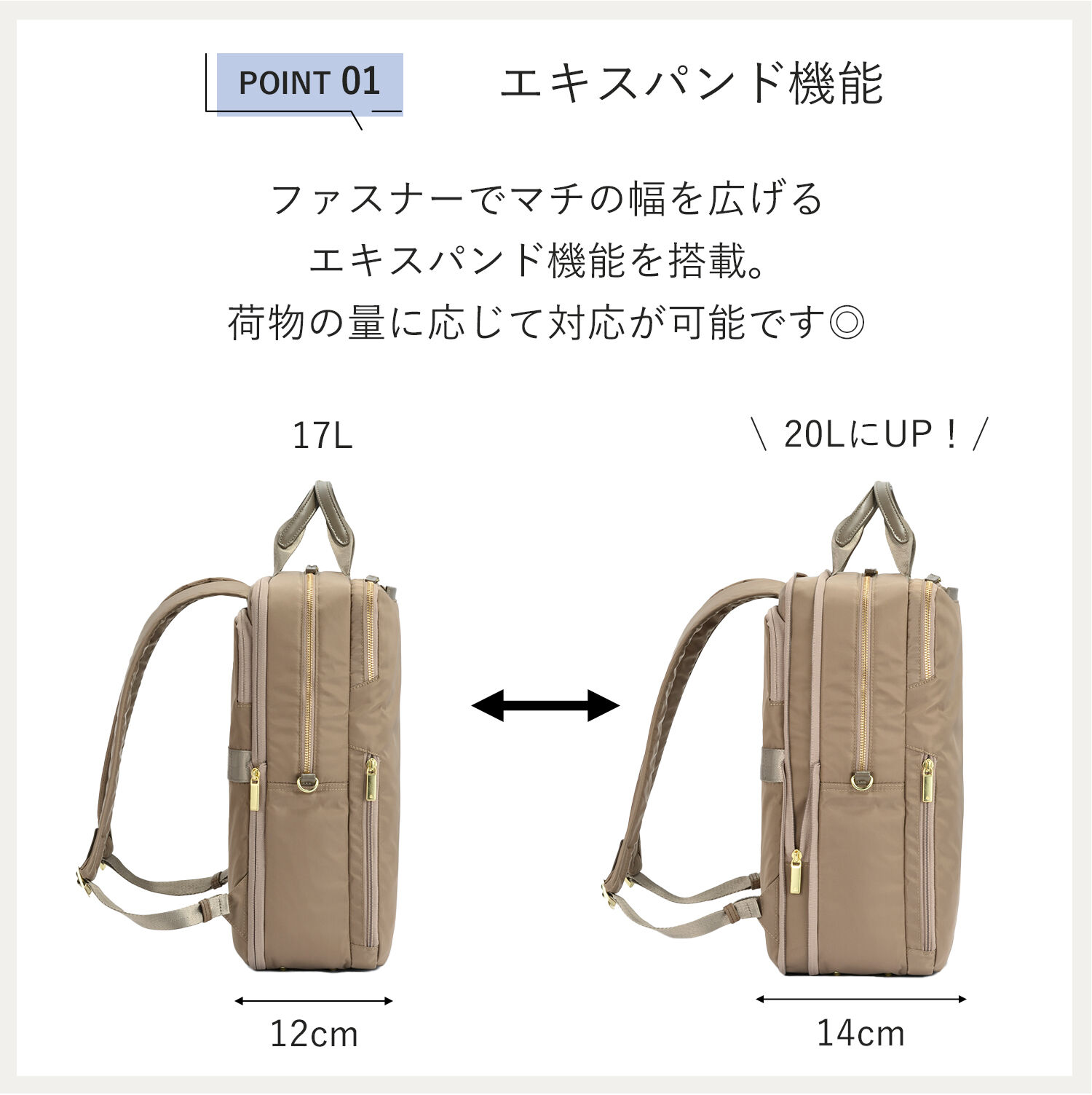 ace.「ace. フィッテム ビジネスリュック エキスパンド機能 レディースビジネス A4 / 14.0インチPC収納 68684」|リュック|