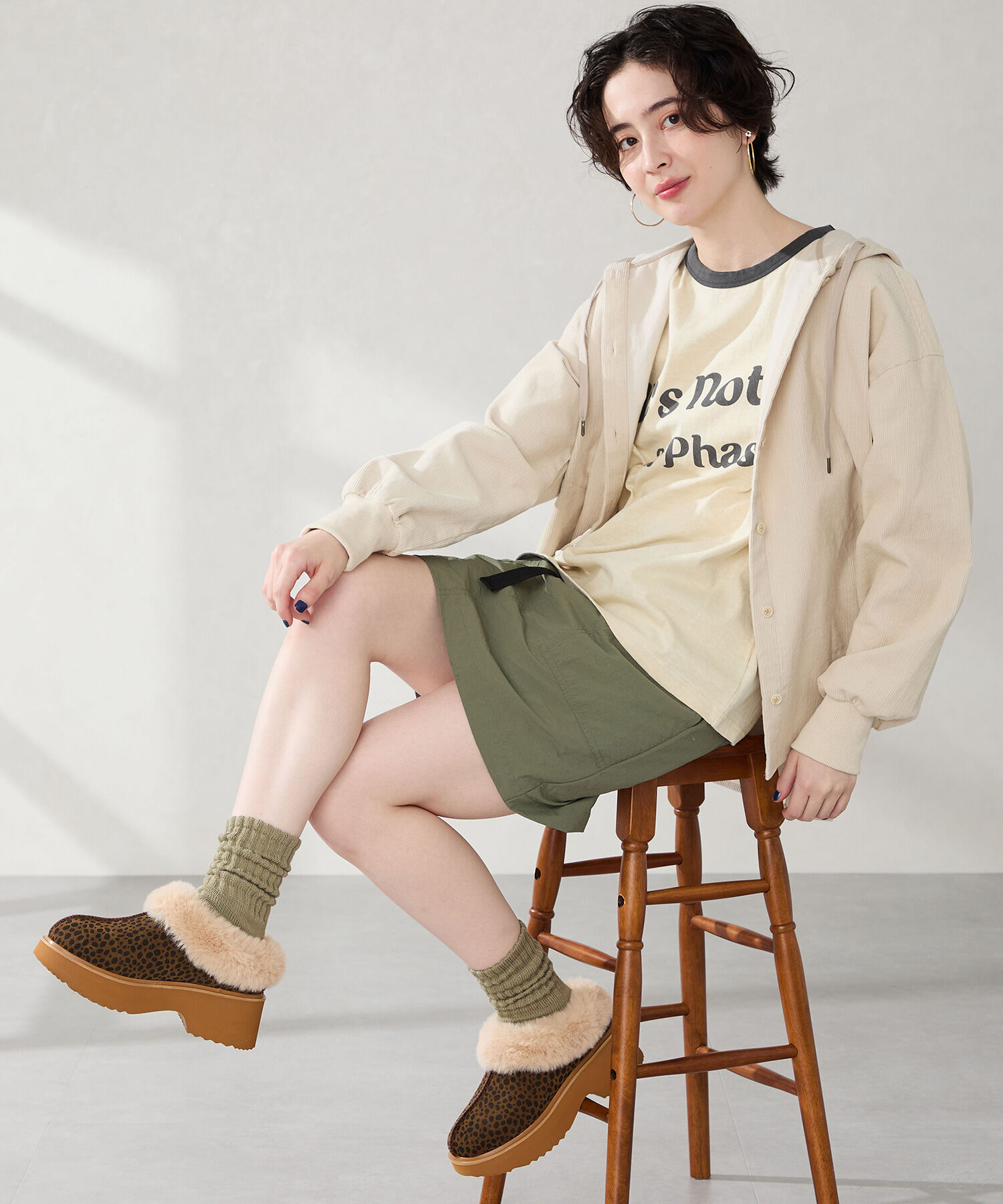 ORiental TRaffic「【 厚底 ・ 美脚 】 ムートン サボ /51325 ファー レオパード 防寒 」|サンダル|