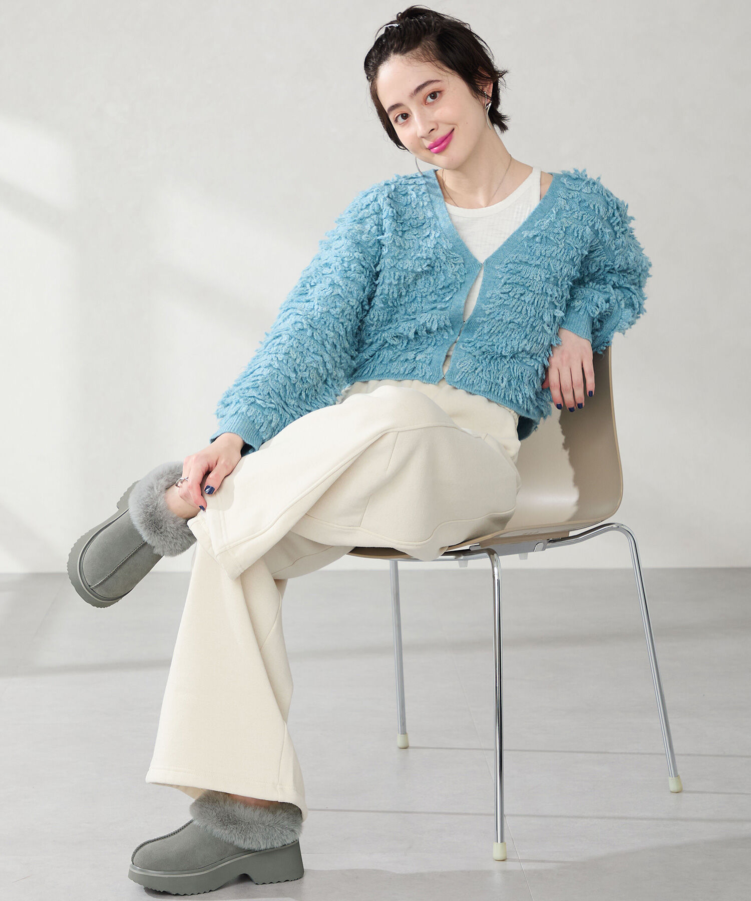 ORiental TRaffic「【 厚底 ・ 美脚 】 ムートン サボ /51325 ファー レオパード 防寒 」|サンダル|