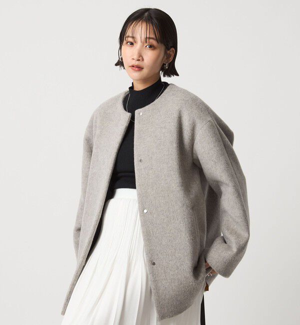 UNITED ARROWS green label relaxing「［size SHORTあり］アンゴラビーバー ノーカラー ミドル コート」|ノーカラーコート|