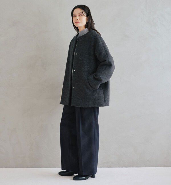 UNITED ARROWS green label relaxing「［size SHORTあり］アンゴラビーバー ノーカラー ミドル コート」|ノーカラーコート|