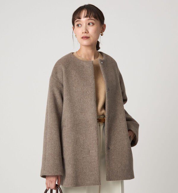 UNITED ARROWS green label relaxing「［size SHORTあり］アンゴラビーバー ノーカラー ミドル コート」|ノーカラーコート|