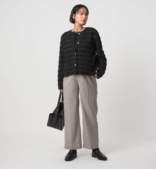 UNITED ARROWS green label relaxing「ミックスツイードライク ノーカラー ニット カーディガン」|カーディガン|