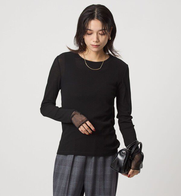 UNITED ARROWS green label relaxing「チュール ドッキング シアー プルオーバー」|Tシャツ・カットソー|BLACK