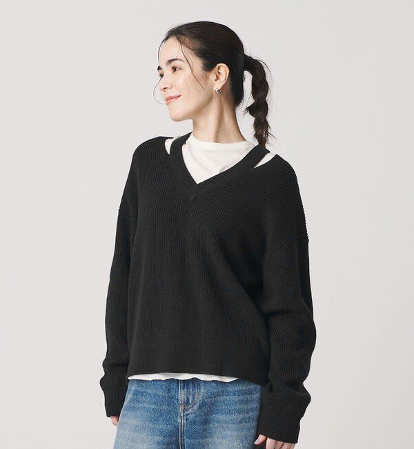 BEAUTY&YOUTH UNITED ARROWS「アゼ スリットVネック ニットプルオーバー ウォッシャブル」|ニット・セーター|