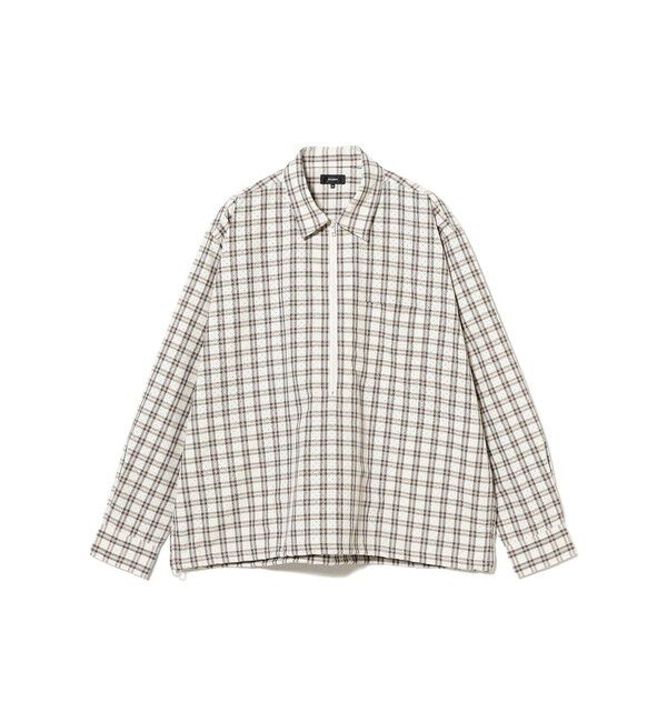 BEAMS「チェック ハーフジップ プルオーバーシャツ【ワイドフィット】」|シャツ・ブラウス|BEIGE