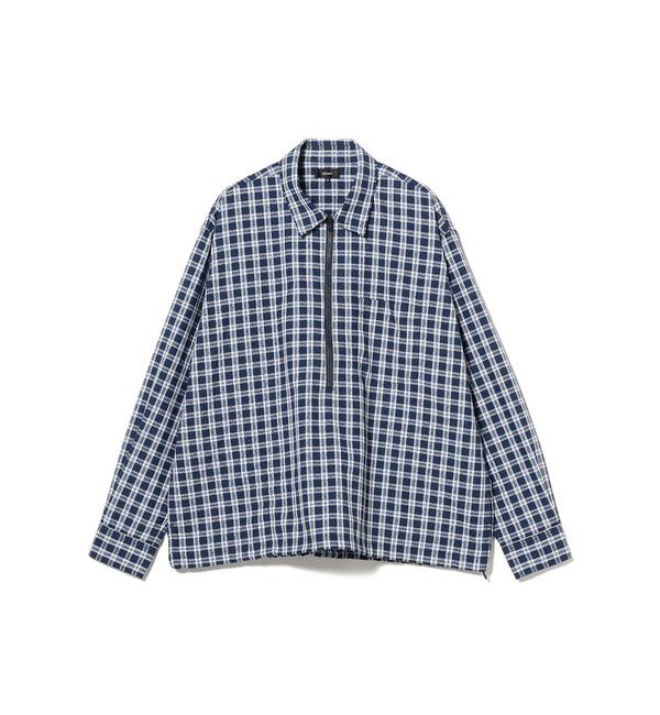 BEAMS「チェック ハーフジップ プルオーバーシャツ【ワイドフィット】」|シャツ・ブラウス|BLUE