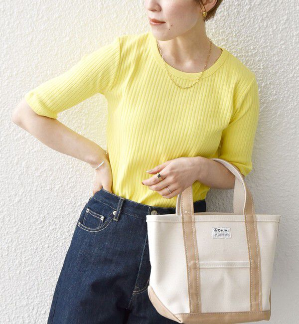 SHIPS any「SHIPS any:〈洗濯機可能〉テレコ リブ ハーフスリーブ TEE」|Tシャツ・カットソー|ライトイエロー