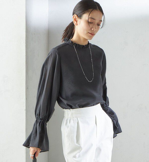 SHIPS for women「〈手洗い可能〉シルク混 シャイニー フリル スリーブ ブラウス」|シャツ・ブラウス|