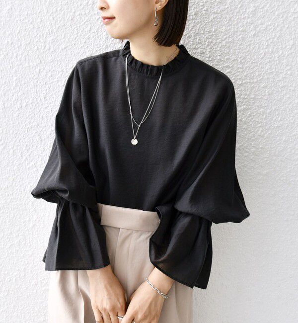 SHIPS for women「〈手洗い可能〉シルク混 シャイニー フリル スリーブ ブラウス」|シャツ・ブラウス|