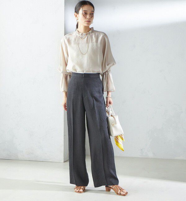 SHIPS for women「〈手洗い可能〉シルク混 シャイニー フリル スリーブ ブラウス」|シャツ・ブラウス|