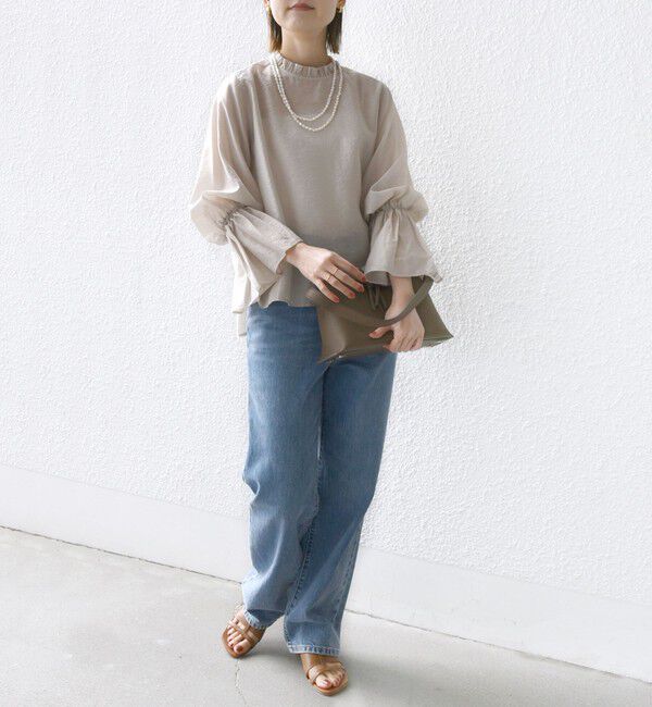 SHIPS for women「〈手洗い可能〉シルク混 シャイニー フリル スリーブ ブラウス」|シャツ・ブラウス|