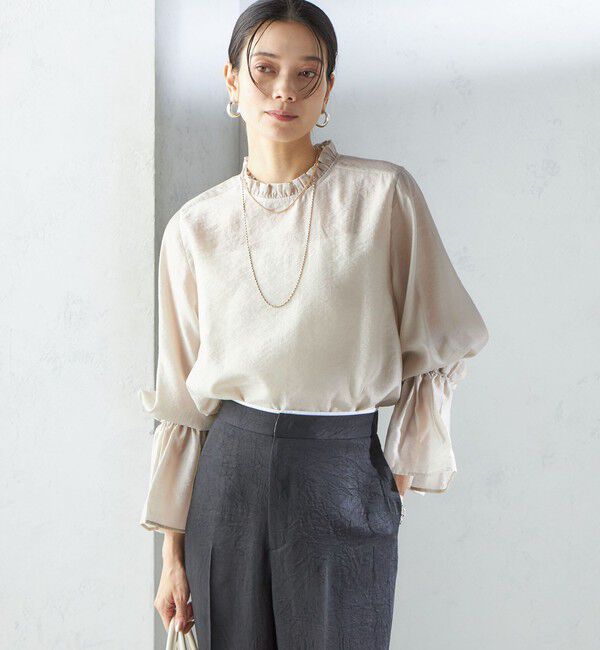 SHIPS for women「〈手洗い可能〉シルク混 シャイニー フリル スリーブ ブラウス」|シャツ・ブラウス|