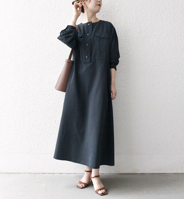 SHIPS any「SHIPS any:〈洗濯機可能〉ピーチスキン クルーネック ポケット フレア ワンピース」|ワンピース|