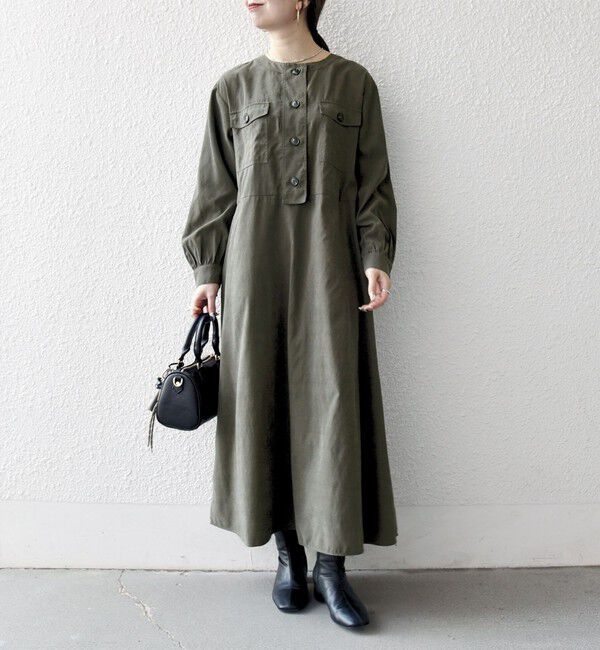 SHIPS any「SHIPS any:〈洗濯機可能〉ピーチスキン クルーネック ポケット フレア ワンピース」|ワンピース|