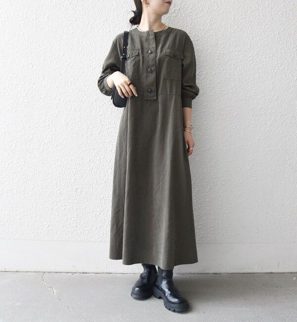 SHIPS any「SHIPS any:〈洗濯機可能〉ピーチスキン クルーネック ポケット フレア ワンピース」|ワンピース|