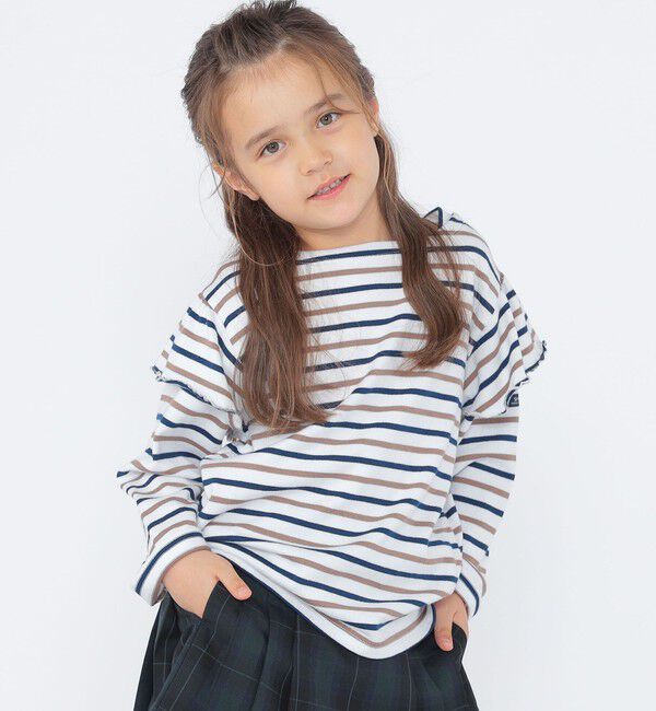 SHIPS KIDS「SHIPS KIDS:100～130cm/ボーダー フリル ロングスリーブ Tシャツ」|Tシャツ・カットソー|
