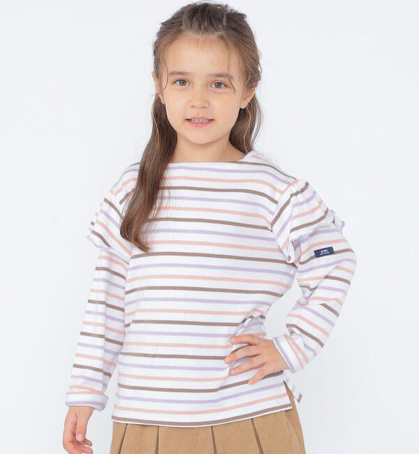 SHIPS KIDS「SHIPS KIDS:100～130cm/ボーダー フリル ロングスリーブ Tシャツ」|Tシャツ・カットソー|ピンク