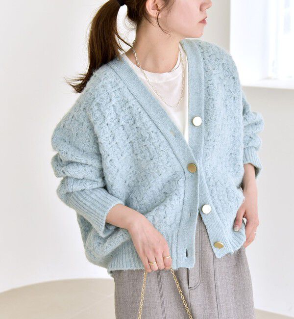 quaranciel「quaranciel: 透かし編み Vネック コンパクト ドルマンニットカーディガン」|カーディガン|