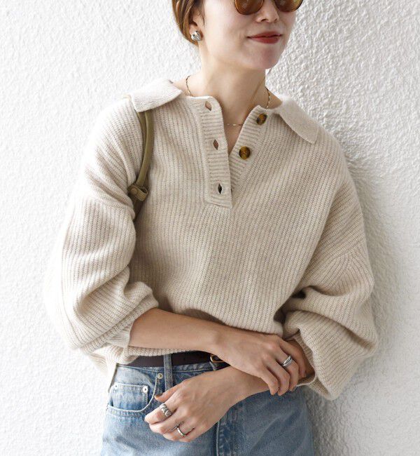 SHIPS any「SHIPS any:〈手洗い可能〉AQUA カシミヤ ミックス ポロ ニット」|ニット・セーター|