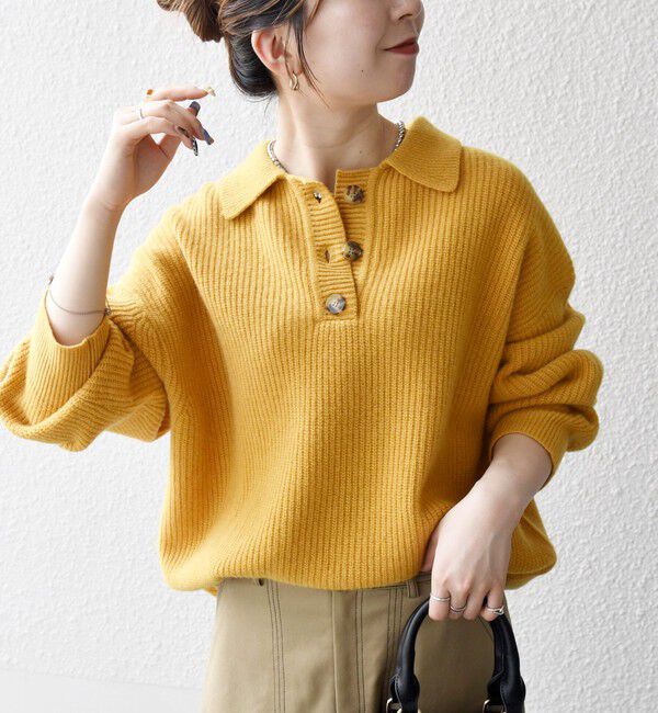 SHIPS any「SHIPS any:〈手洗い可能〉AQUA カシミヤ ミックス ポロ ニット」|ニット・セーター|イエロー