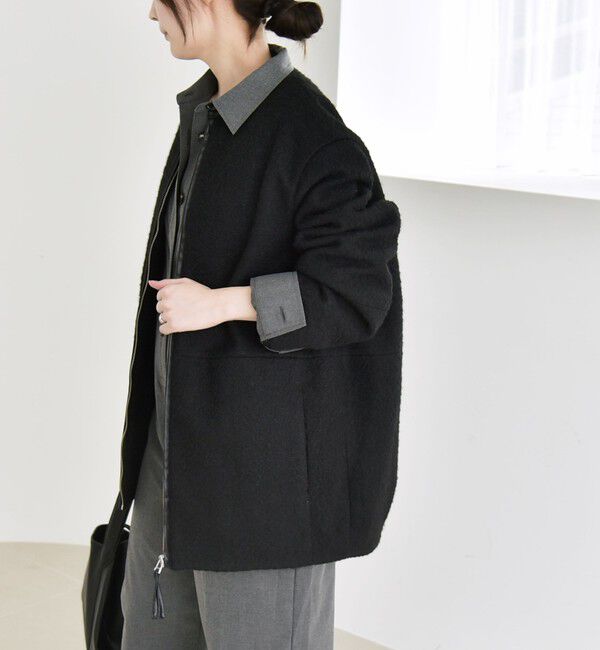 quaranciel「quaranciel: ノーカラー パイピング ジップ コート」|ノーカラーコート|