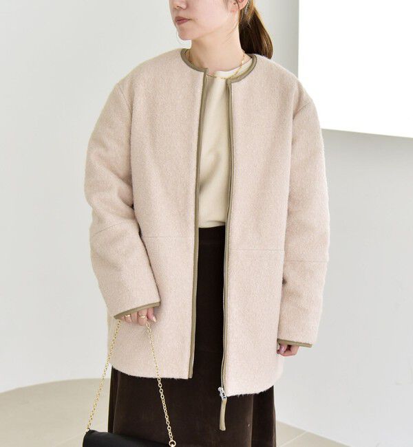 quaranciel「quaranciel: ノーカラー パイピング ジップ コート」|ノーカラーコート|