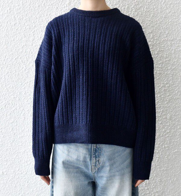 SHIPS any「SHIPS any: リブ タック編み クルーネック ボタン ニット プルオーバー」|ニット・セーター|