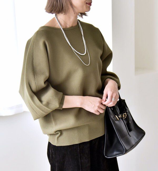 quaranciel「quaranciel:〈手洗い可能〉ダブルフェイス ボートネック パフ ニット プルオーバー」|ニット・セーター|