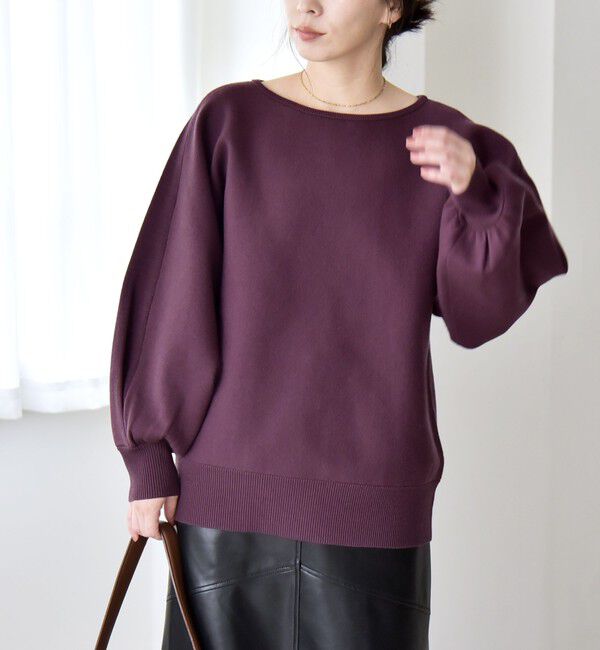 quaranciel「quaranciel:〈手洗い可能〉ダブルフェイス ボートネック パフ ニット プルオーバー」|ニット・セーター|