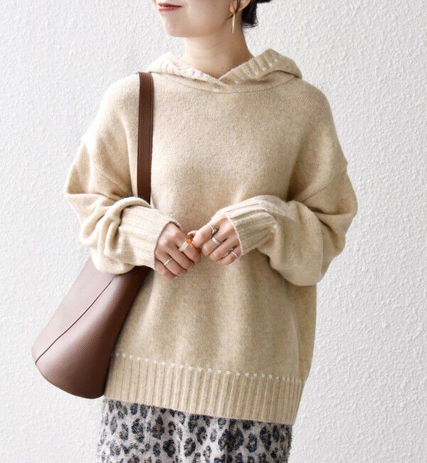 SHIPS any「SHIPS any:〈手洗い可能〉ステッチ デザイン フーディー ルーズ ニット」|ニット・セーター|