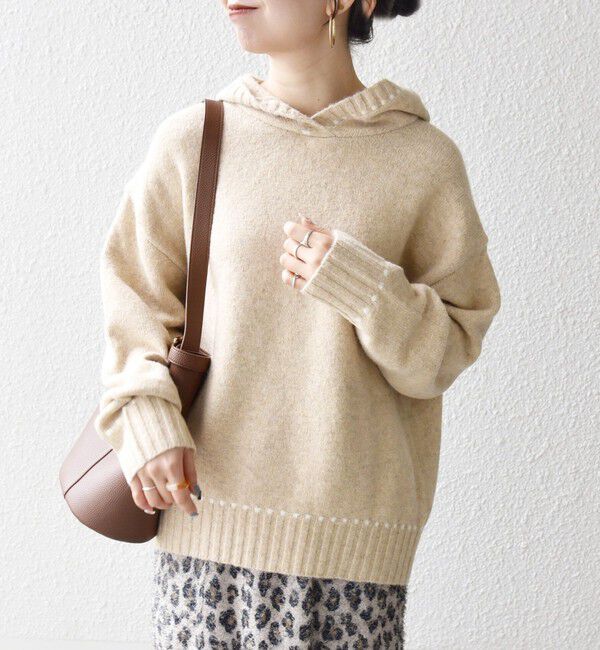 SHIPS any「SHIPS any:〈手洗い可能〉ステッチ デザイン フーディー ルーズ ニット」|ニット・セーター|