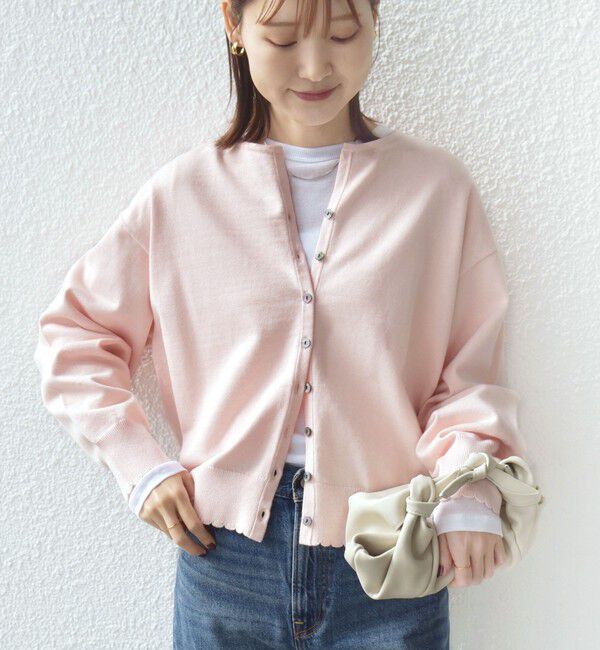 SHIPS for women「〈手洗い可能〉コットン カシミヤ混 スカラップヘム カーディガン」|カーディガン|