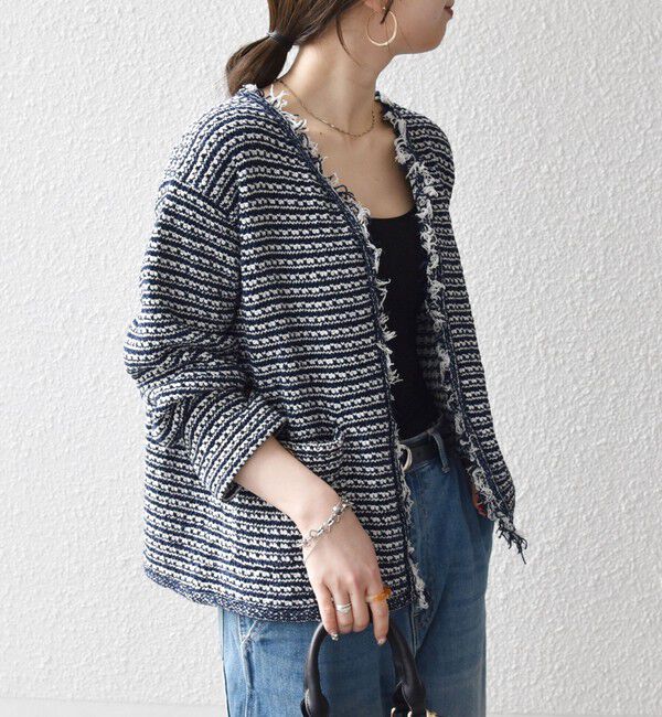 SHIPS any「SHIPS any:〈手洗い可能〉ツイード ライク フリンジ ニット ジャケット カーディガン」|カーディガン|