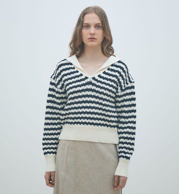 MACPHEE「ハイブリットケーブル セーラーカラープルオーバー」|ニット・セーター|