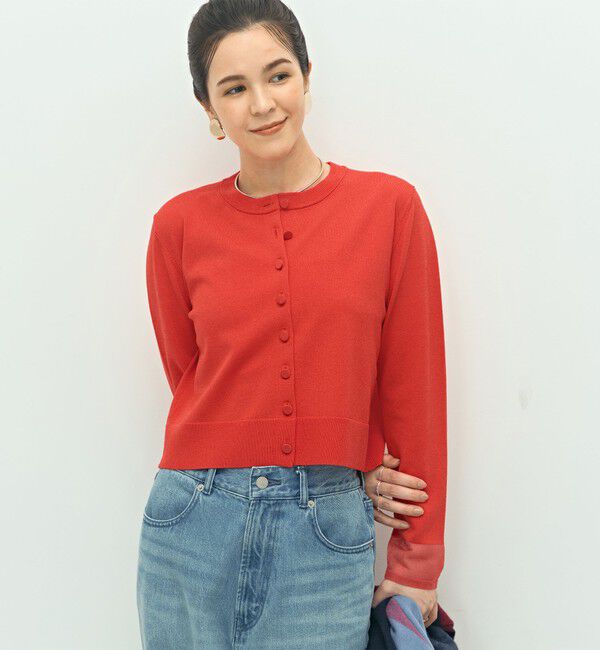 NOLLEY'S「《手洗い可能》くるみ釦シアークルーネックカーディガン」|カーディガン|