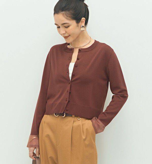 NOLLEY'S「《手洗い可能》くるみ釦シアークルーネックカーディガン」|カーディガン|