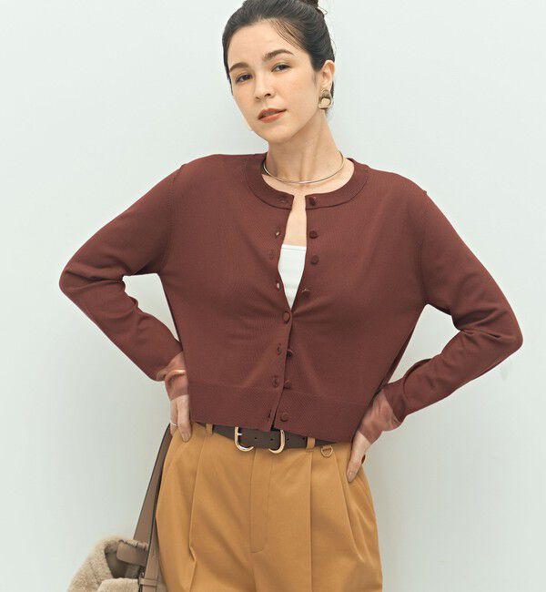 NOLLEY'S「《手洗い可能》くるみ釦シアークルーネックカーディガン」|カーディガン|