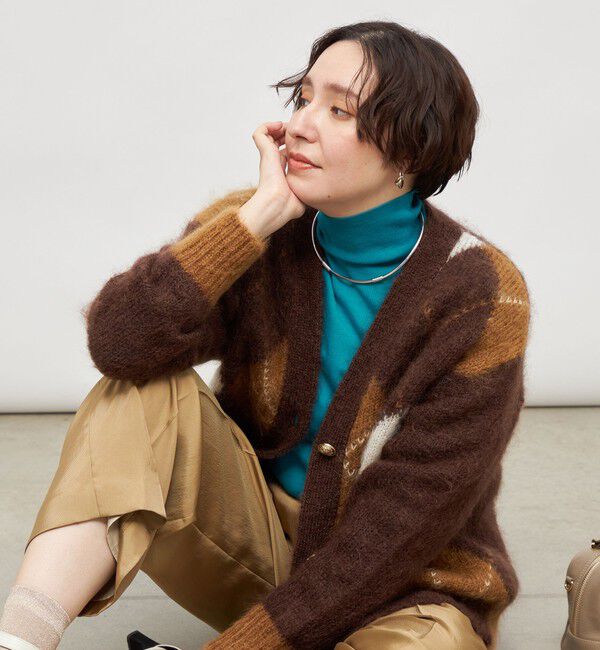 Laraaji「モヘアインターシャアーガイルVネックカーディガン」|カーディガン|
