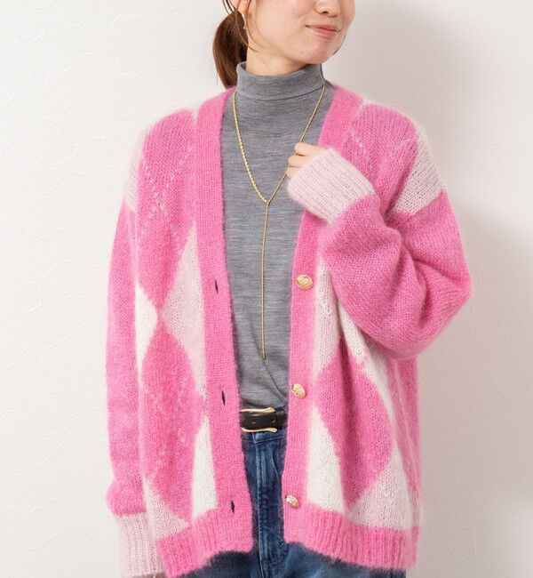 Laraaji「モヘアインターシャアーガイルVネックカーディガン」|カーディガン|