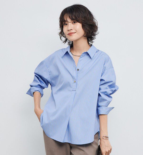 NOLLEY'S sophi「ウォッシャブルブロードメタル釦スキッパーシャツ」|シャツ・ブラウス|ブルー系その他