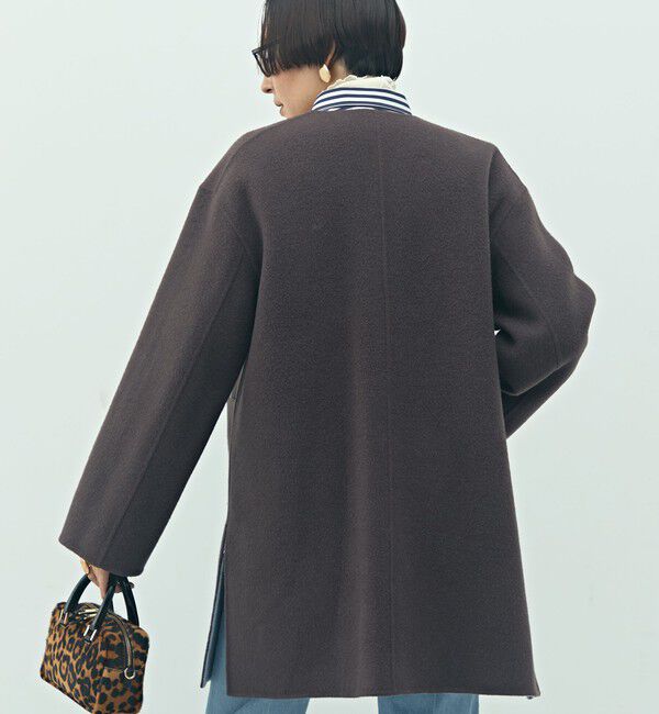 NOLLEY'S「バイカラーリバーコート」|ノーカラーコート|