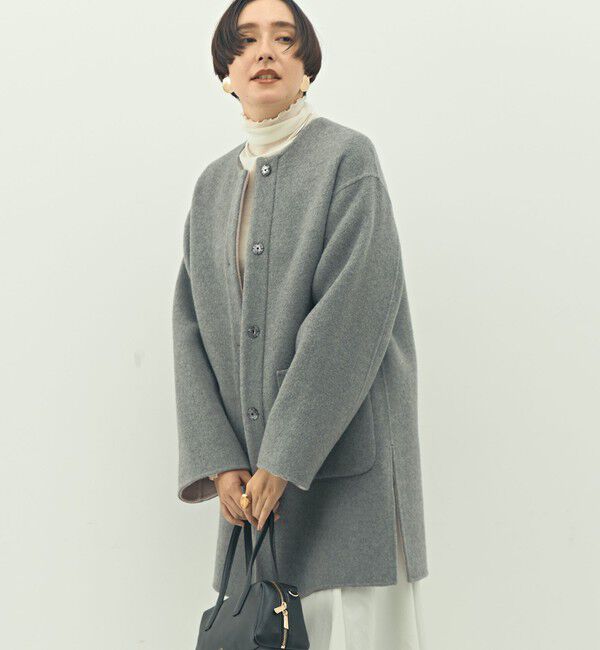 NOLLEY'S「バイカラーリバーコート」|ノーカラーコート|