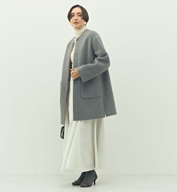 NOLLEY'S「バイカラーリバーコート」|ノーカラーコート|