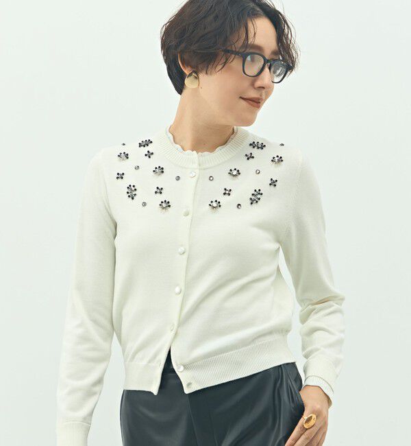 NOLLEY'S「《手洗い可能》ビジュー付きクルーネックカーディガン」|カーディガン|